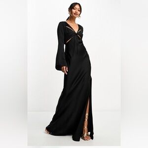 ASOS design satin flare sleeve cut out maxi dress in black